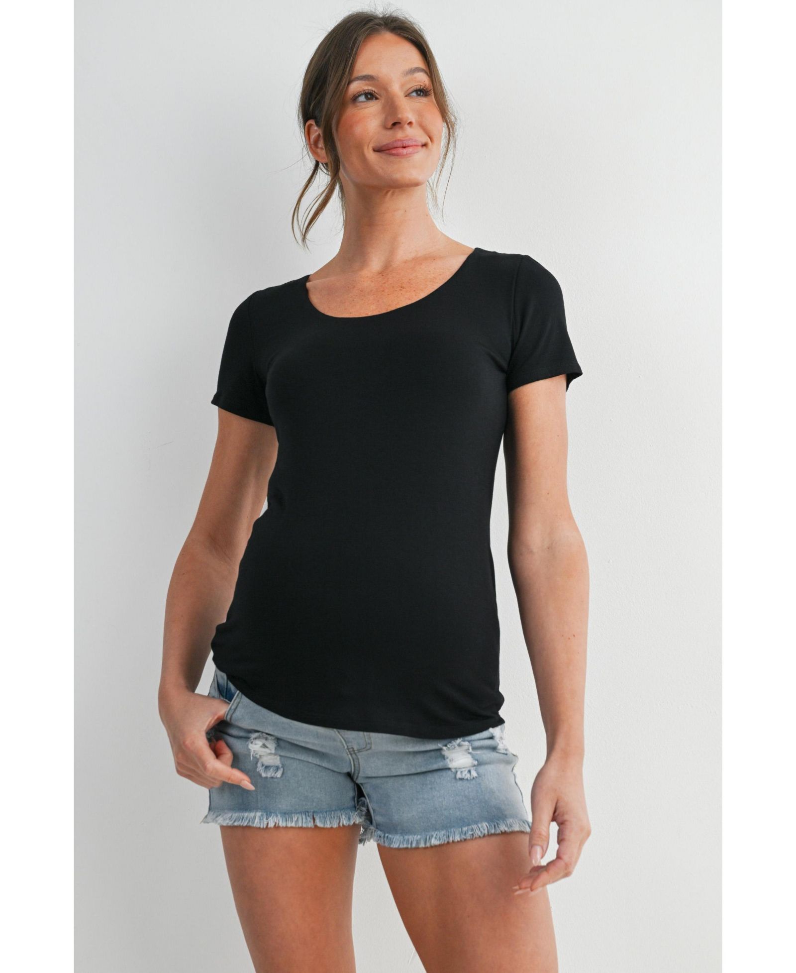 Hello Miz Maternity Scoop Neck Short-Sleeve Fitted T-Shirt