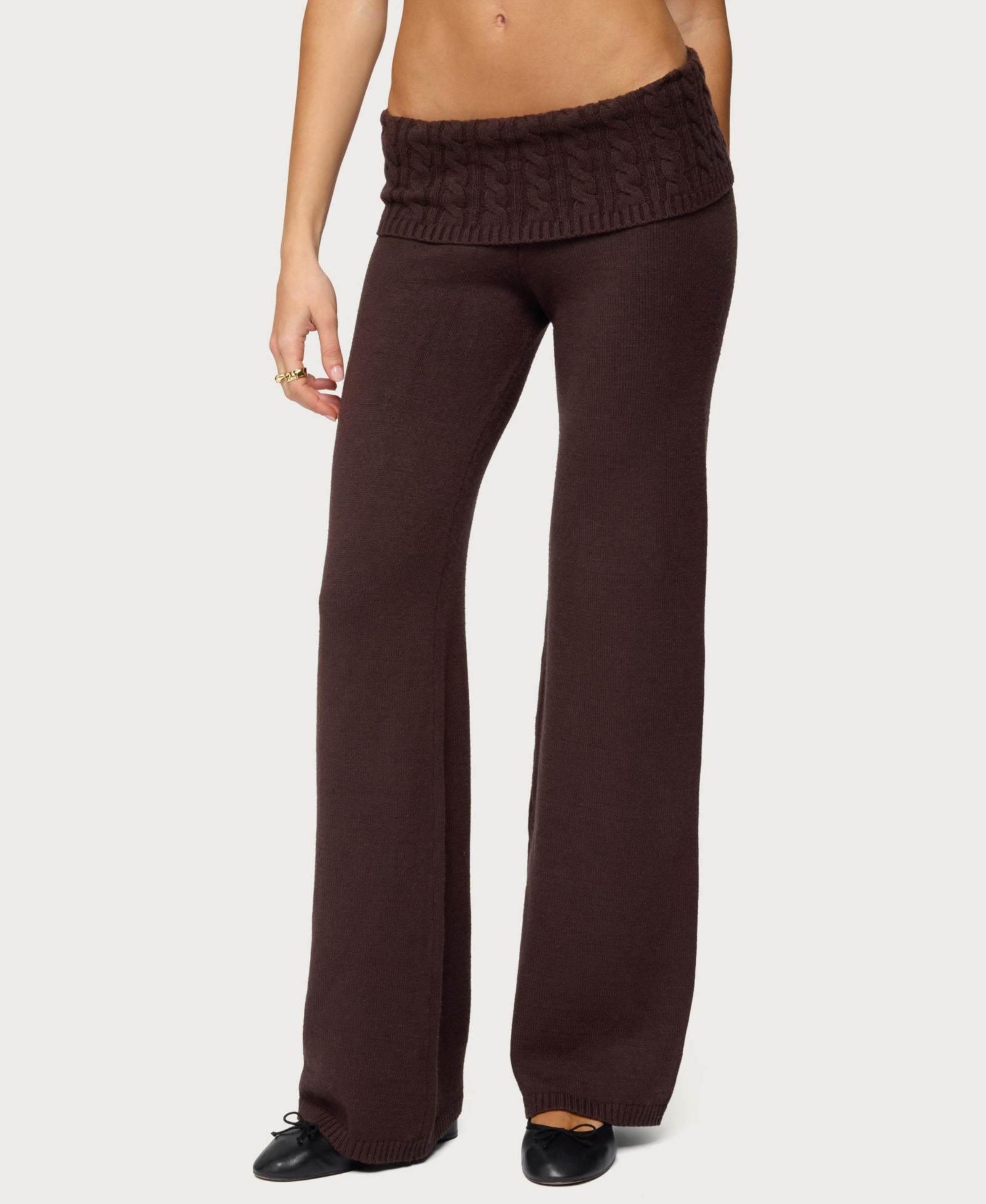 Edikted Women's Lula Cable Knit Foldover Pants