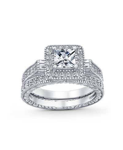 Помолвочное кольцо Bling Jewelry Art Deco с фианитами и бриллиантовым огранением из стерлингового серебра