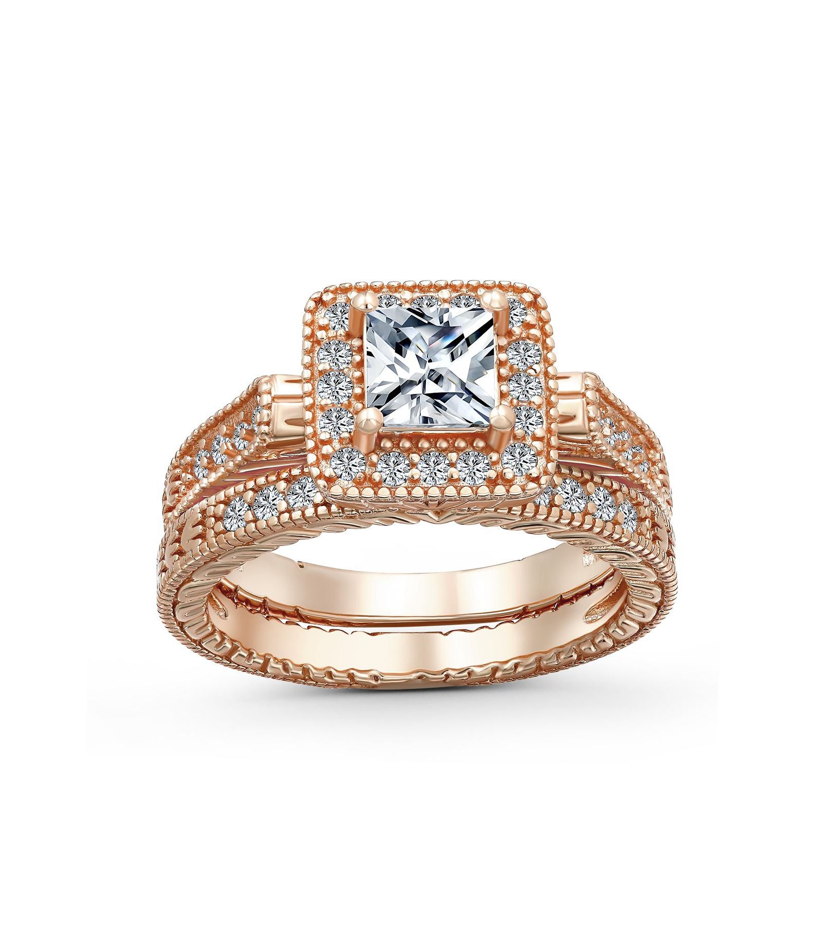 Помолвочное кольцо Bling Jewelry Art Deco с фианитами и бриллиантовым огранением из стерлингового серебра