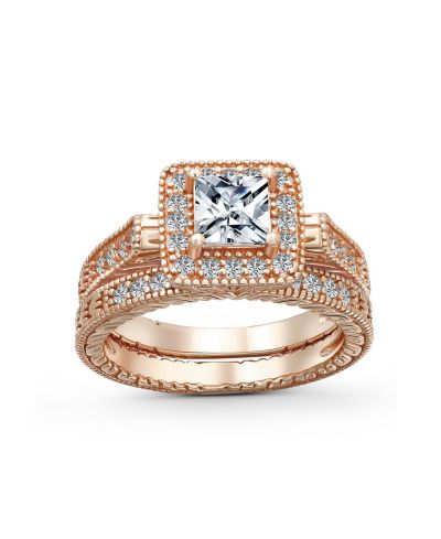 Помолвочное кольцо Bling Jewelry Art Deco с фианитами и бриллиантовым огранением из стерлингового серебра
