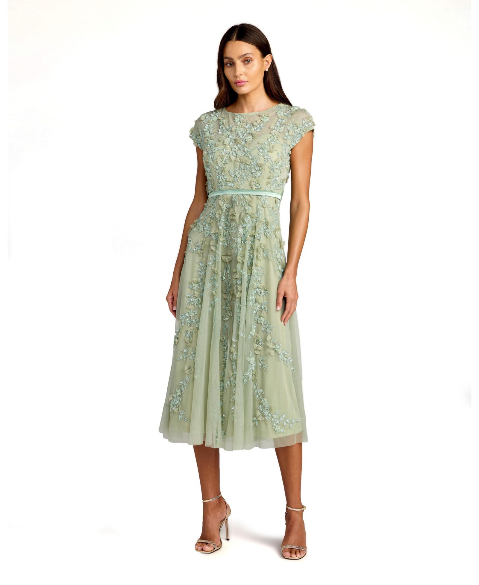 Женское цветочное платье Mac Duggal Cap Sleeve Midi Dress