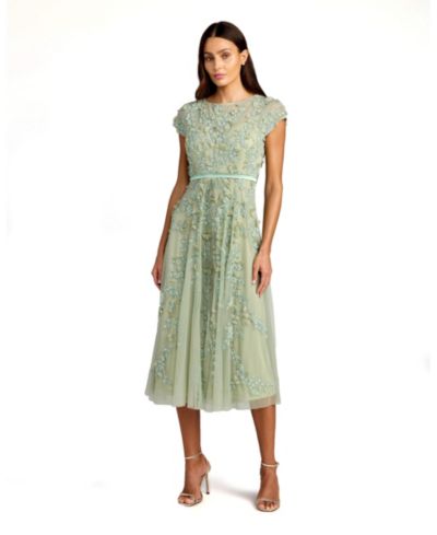 Женское цветочное платье Mac Duggal Cap Sleeve Midi Dress