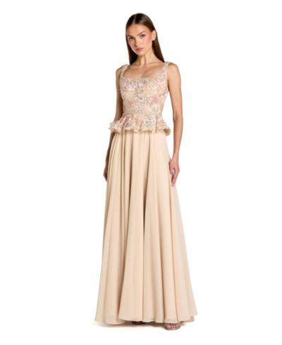 Mac Duggal платье Peplum с вышивкой и шифоновой юбкой Petite
