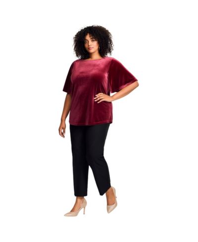 AVENUE Plus Size Kimono Velour Sleeve Tee