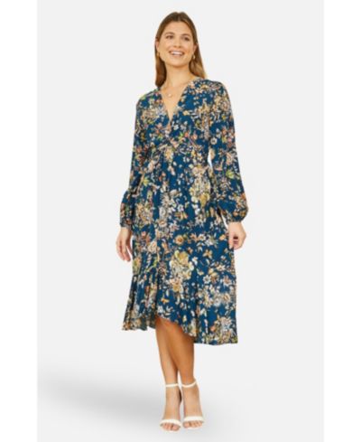 Женское миди-платье Yumi Tie Knot Front Long Sleeve
