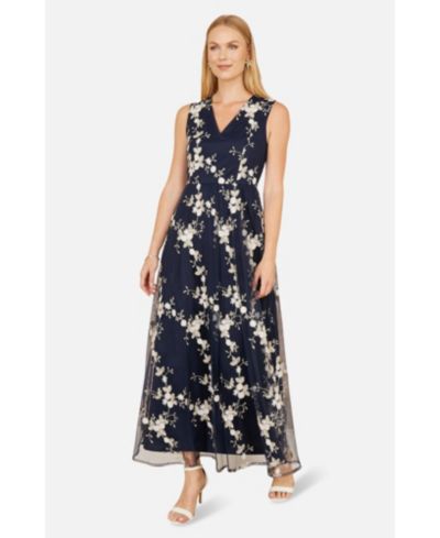 Yumi Women's Mesh Embroidered Maxi Dress