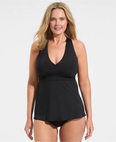 Женский топик-танкини Lands' End Plus Size с V-образным вырезом и открытой спиной
