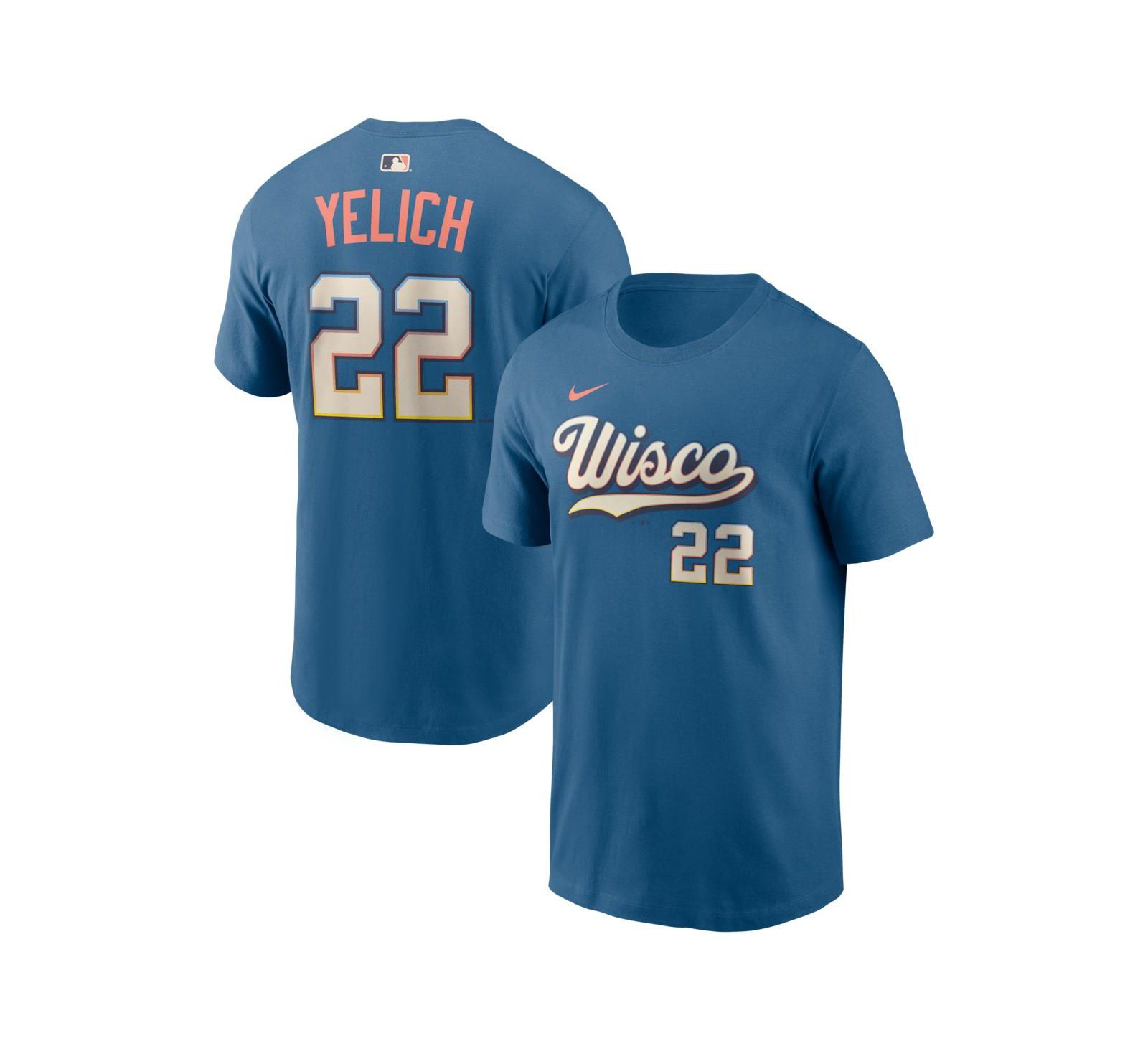Nike Men's Christian Yelich Mineral Blue Milwaukee Brewers 2026 City Connect Name & Number T-Shirt