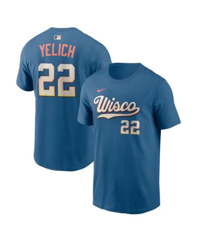Nike Men's Christian Yelich Mineral Blue Milwaukee Brewers 2026 City Connect Name & Number T-Shirt