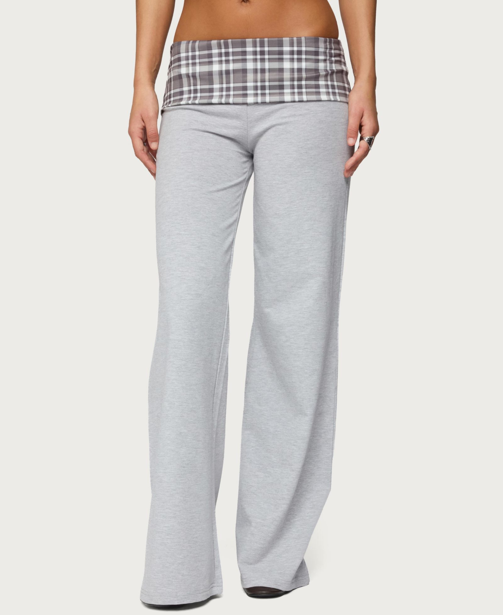 Edikted Women's Kimmy Plaid Foldover Waist Pants