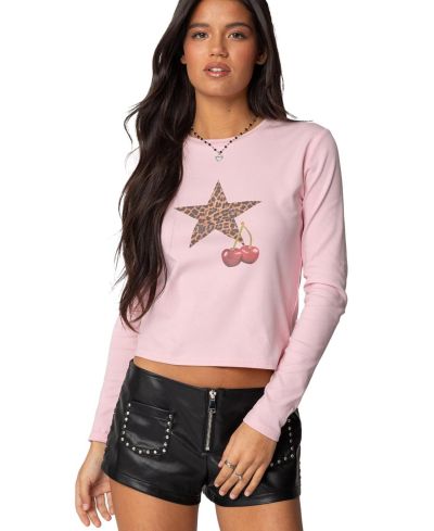 Женская футболка Edikted Cherry Leopard Star Long Sleeve