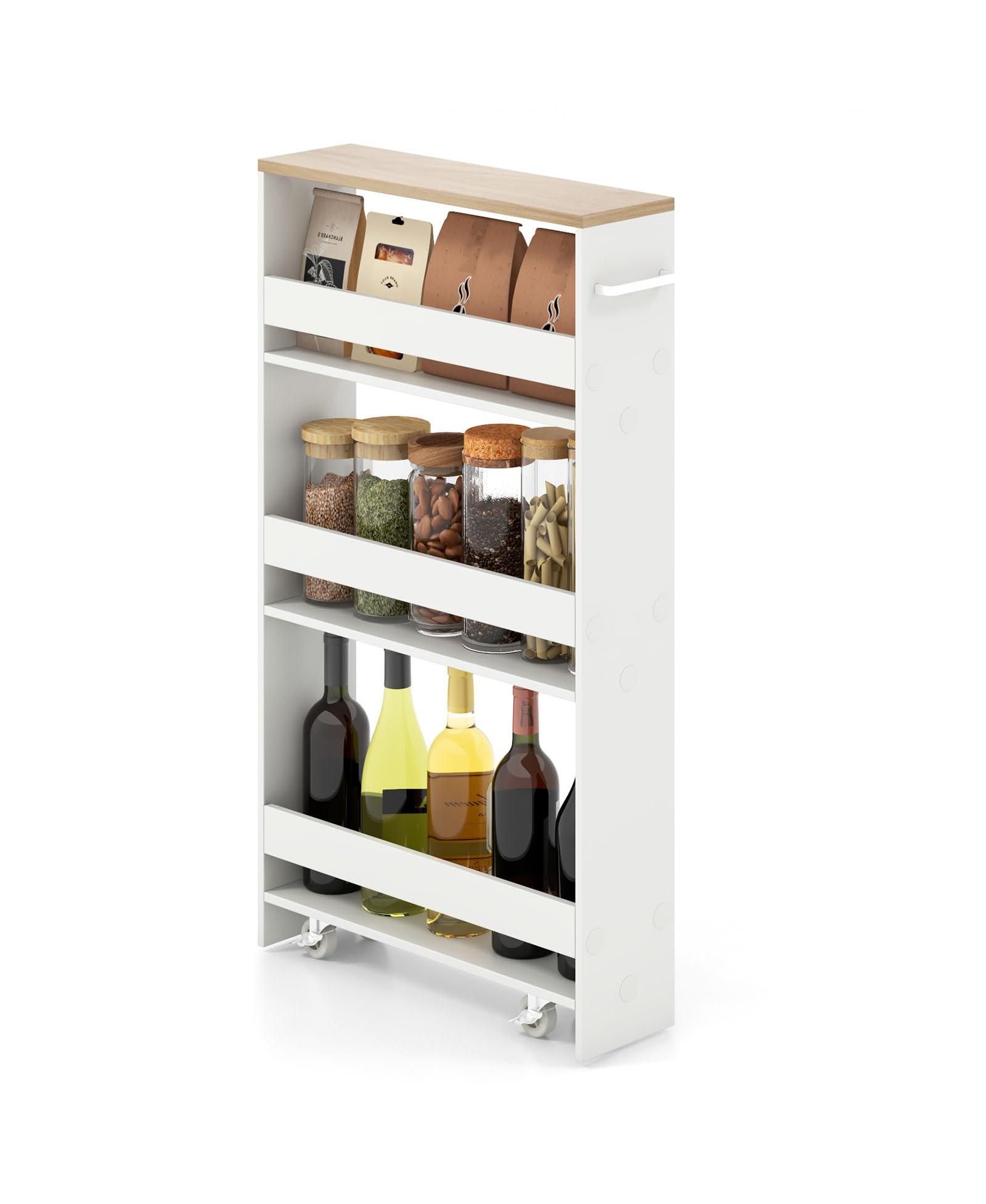 Volenca Slim Kitchen Storage Cart with Handle, Mobile Rolling Shelving Organizer