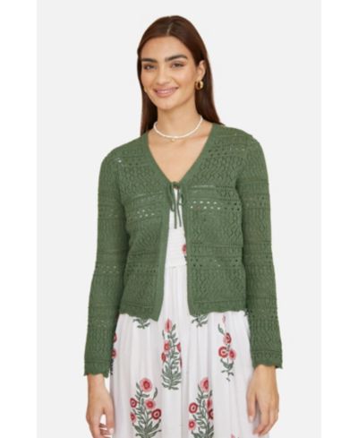 Yumi Women's Crochet Tie Front Cardigan