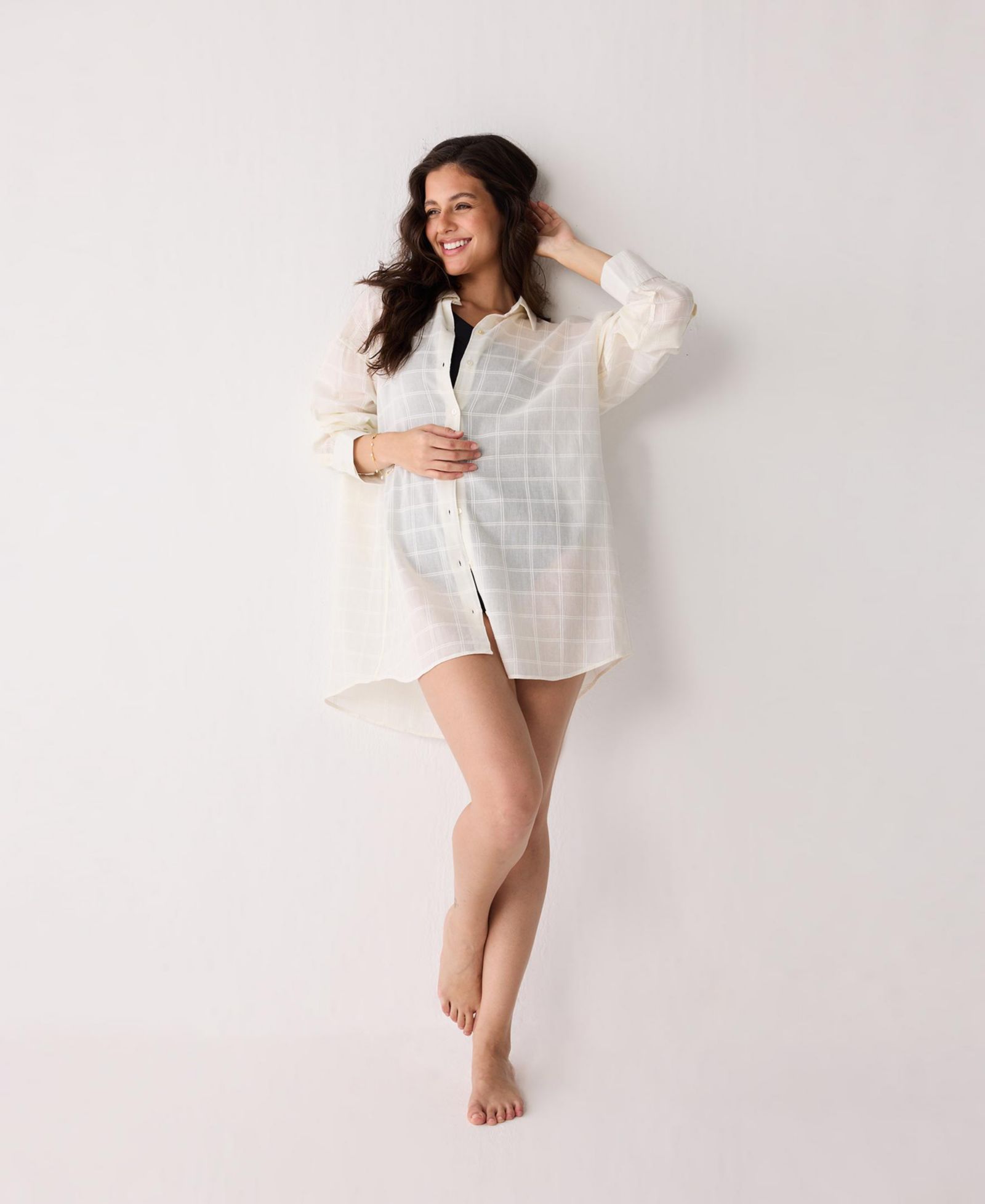 Reistor Women's Oversized Shirt Cover-up in Textured Checks
