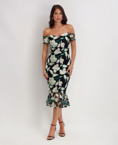 Siena Women's Embroidered Lace Detail Sweetheart Midi Dress
