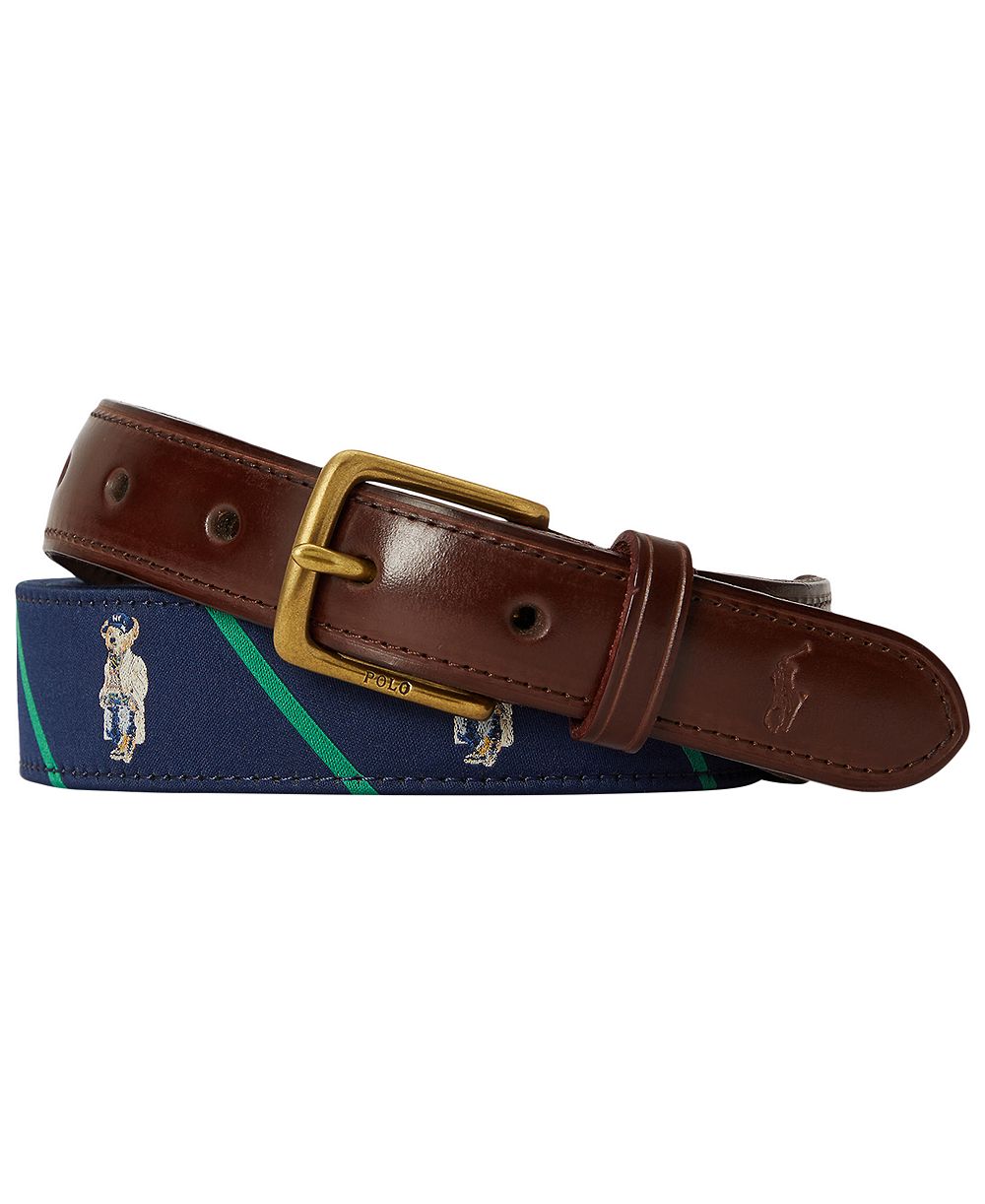 Polo Ralph Lauren Men's Polo Bear Leather Trim Stripe Belt