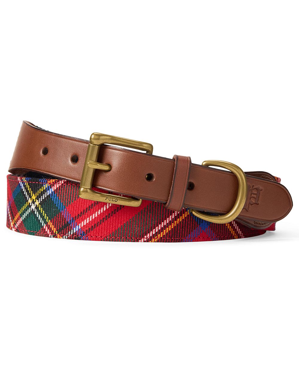 Polo Ralph Lauren Leather-Trim Tartan Wool Belt