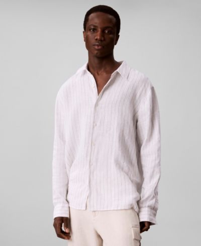 Мужская классическая рубашка Calvin Klein Yarn-Dyed Pinstripe Linen