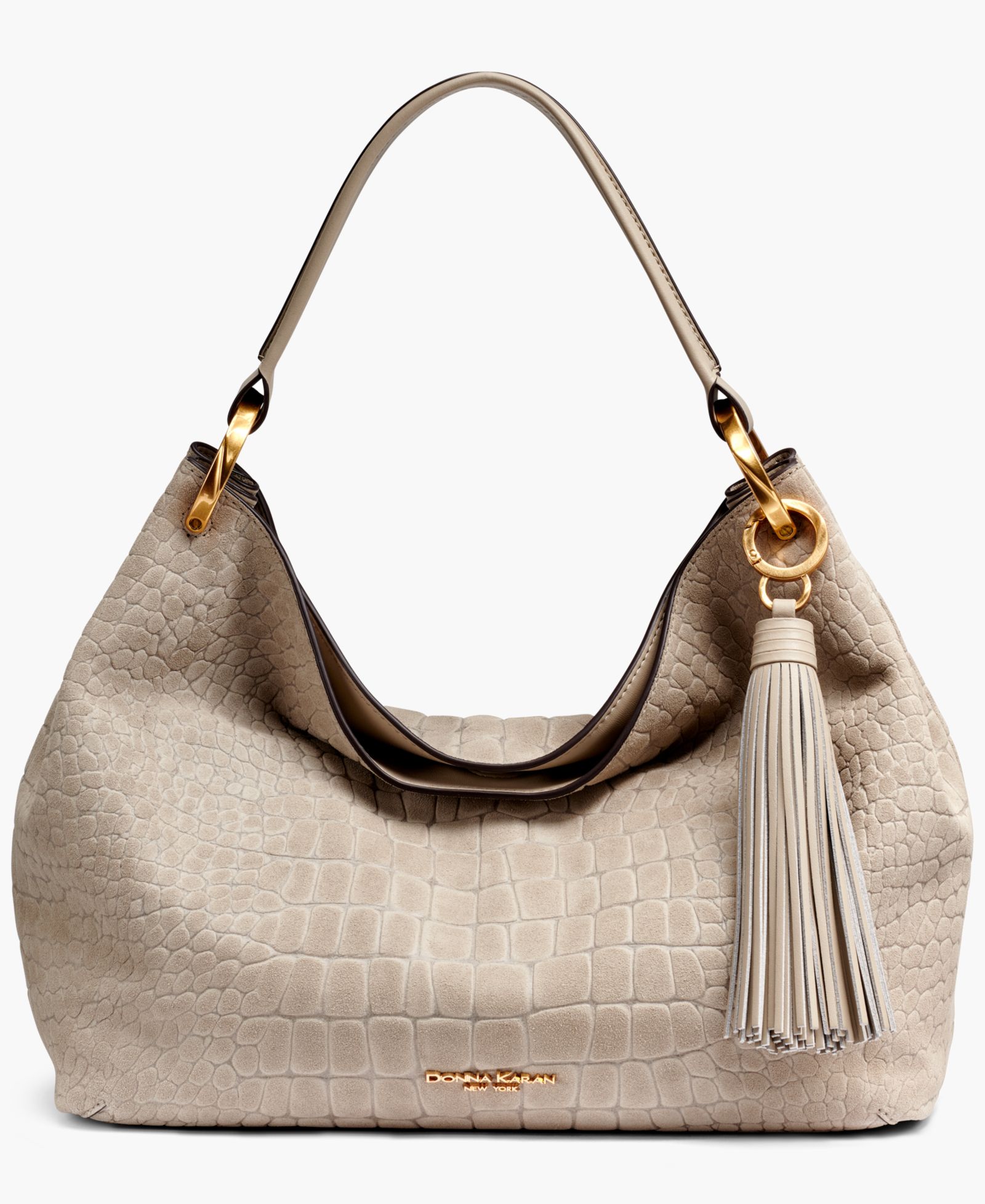 Donna Karan New York Glenwood Suede Croco Shoulder with Tassel Detail