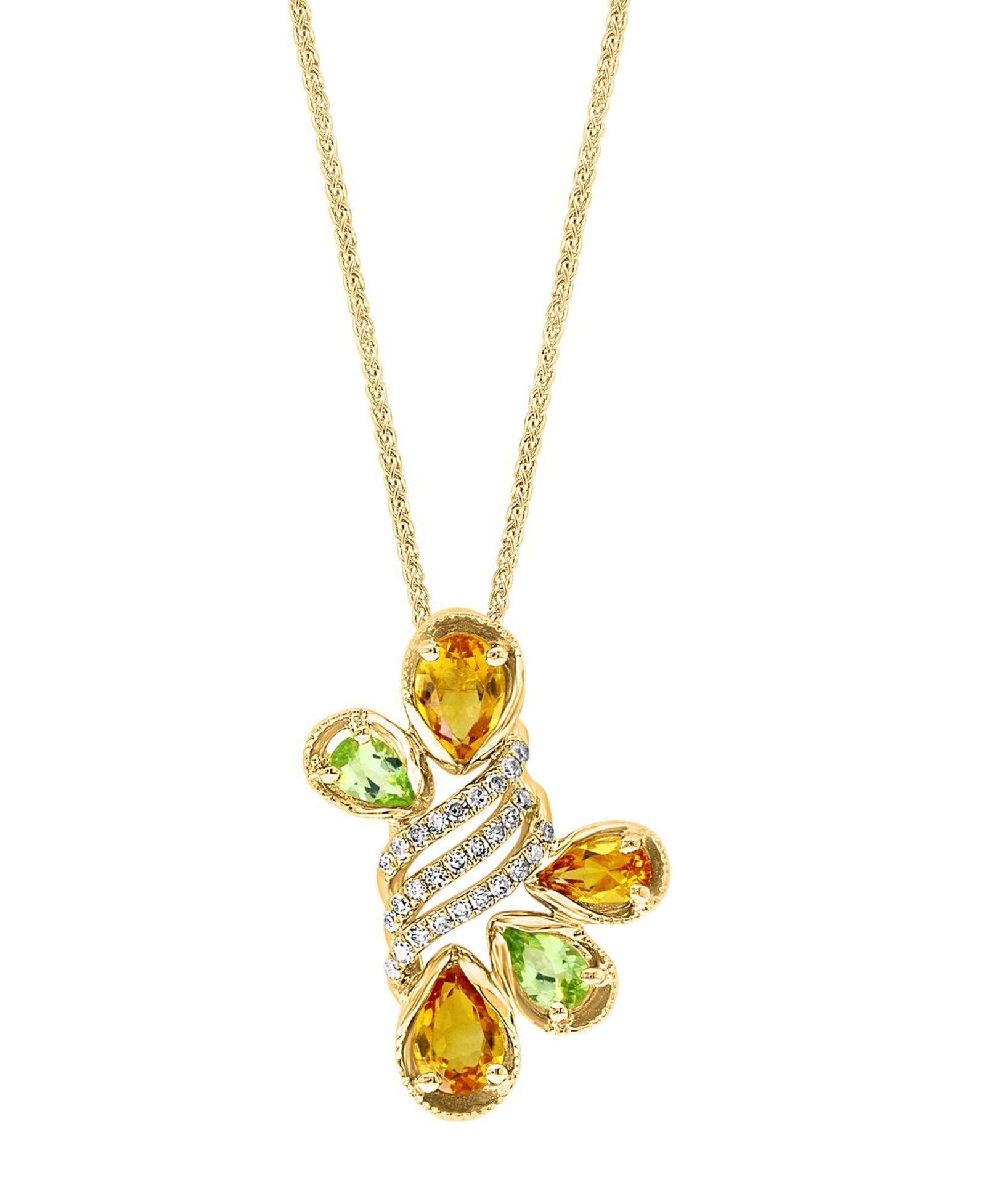 Подвеска LALI Jewels с цитрином (1 ct. t.w.), перидотом (2/5 ct. t.w.) и бриллиантом (1/7 ct. t.w.) в золоте 14k желтом