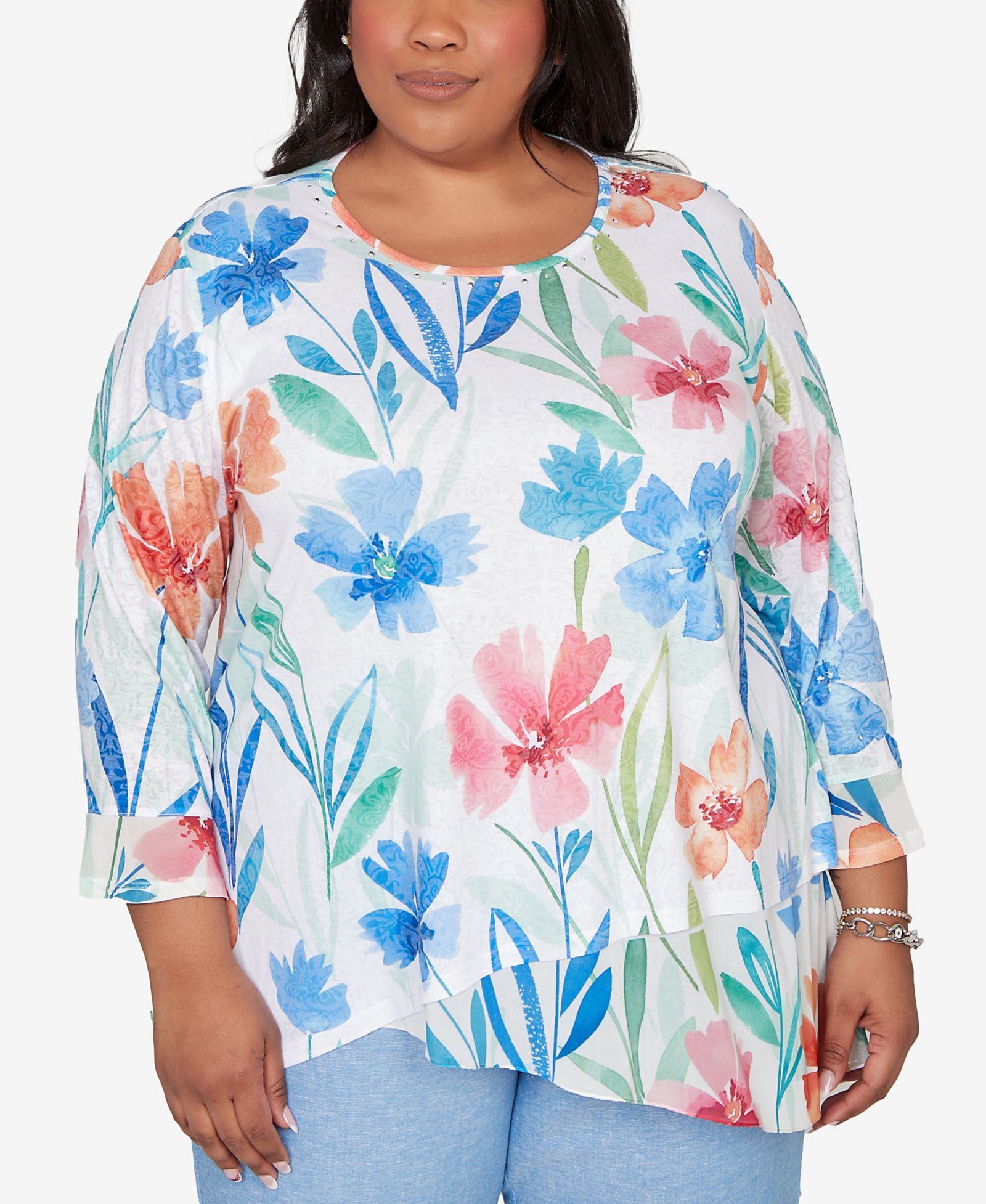 Верх Alfred Dunner Plus Size Caribbean Blues с цветочным принтом