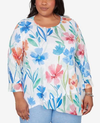 Верх Alfred Dunner Plus Size Caribbean Blues с цветочным принтом