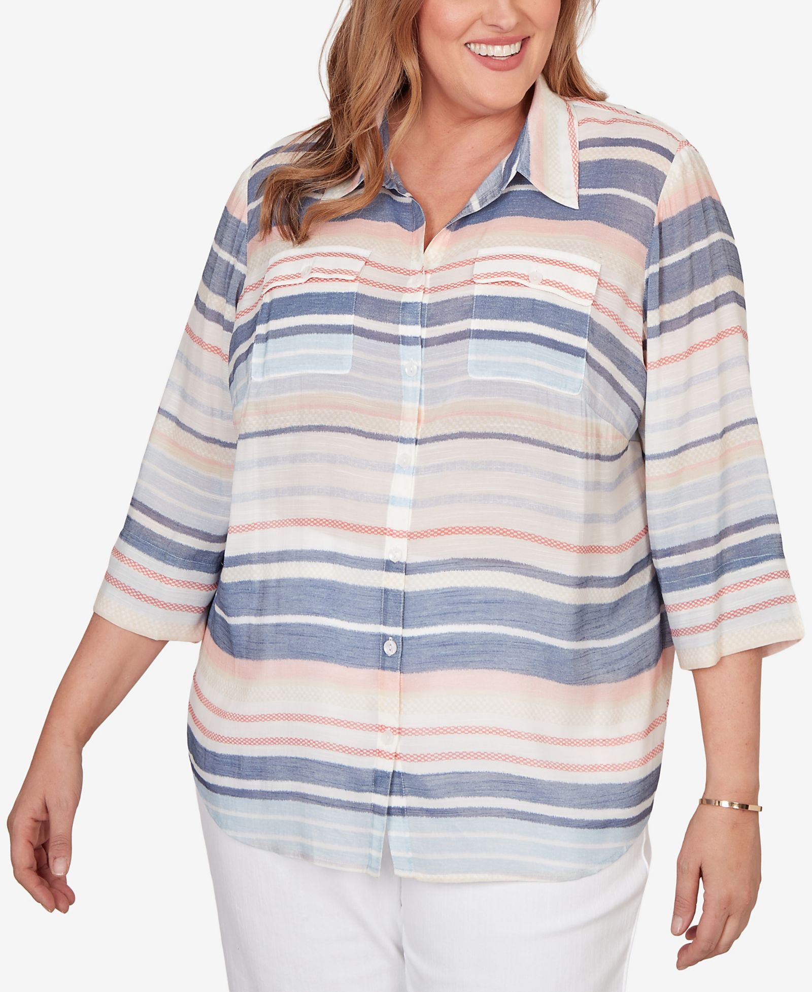 Женский топ Alfred Dunner Plus Size Port Side Textured Stripe Button-Front