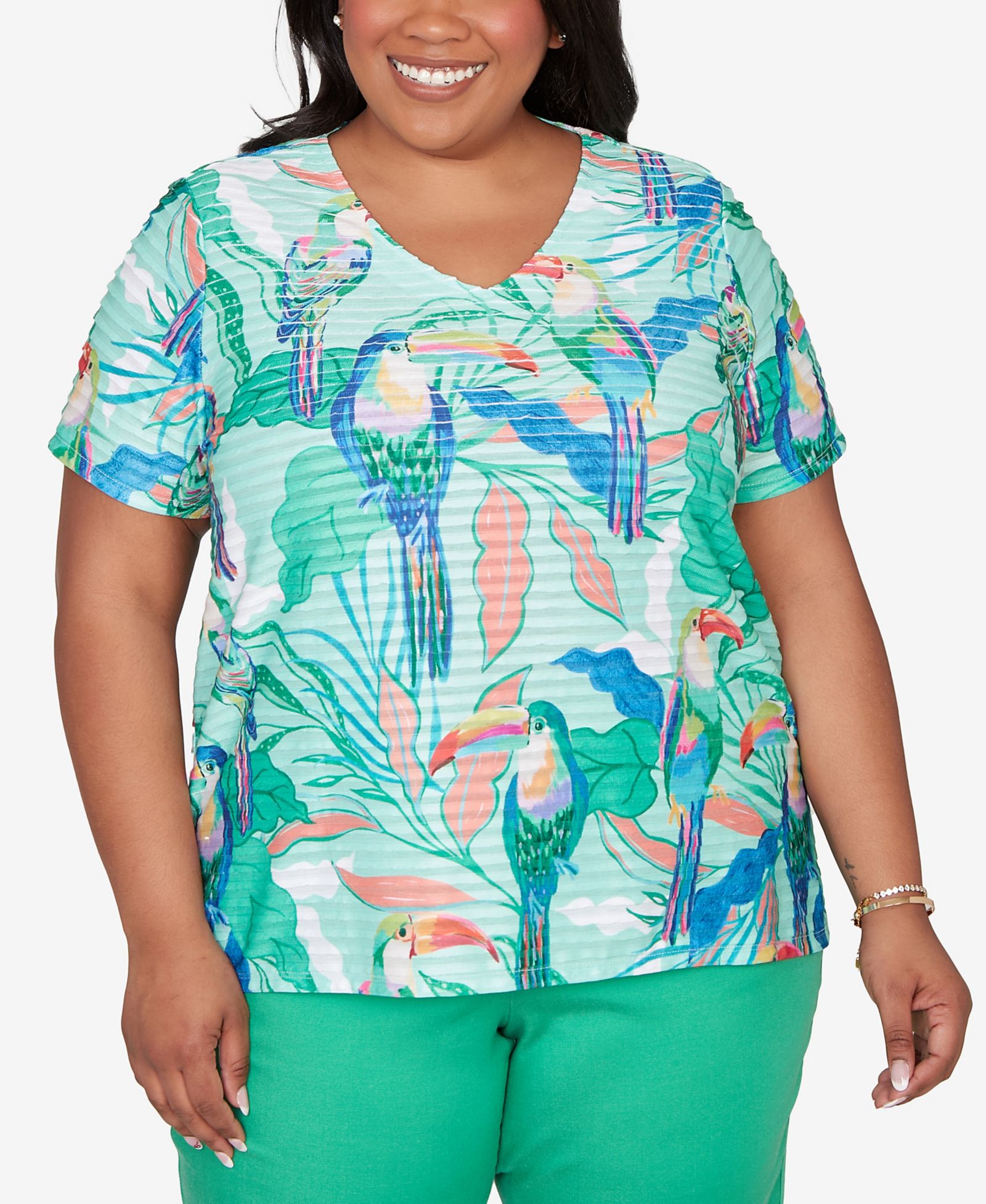 Alfred Dunner Plus Size Resort Living Toucan Textured Short-Sleeve Top