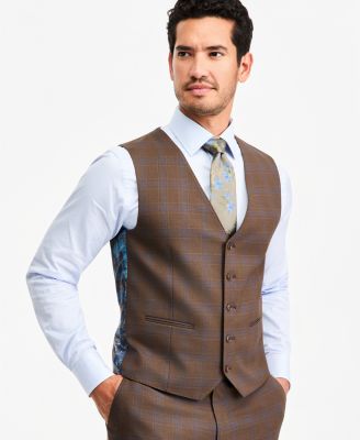 Мужской жилет Tayion Collection Classic-Fit Brown Plaid Suit Separate