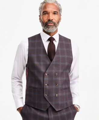Tayion Collection мужской классический двубортный жилет бордового цвета в клетку, отдельный элемент костюма