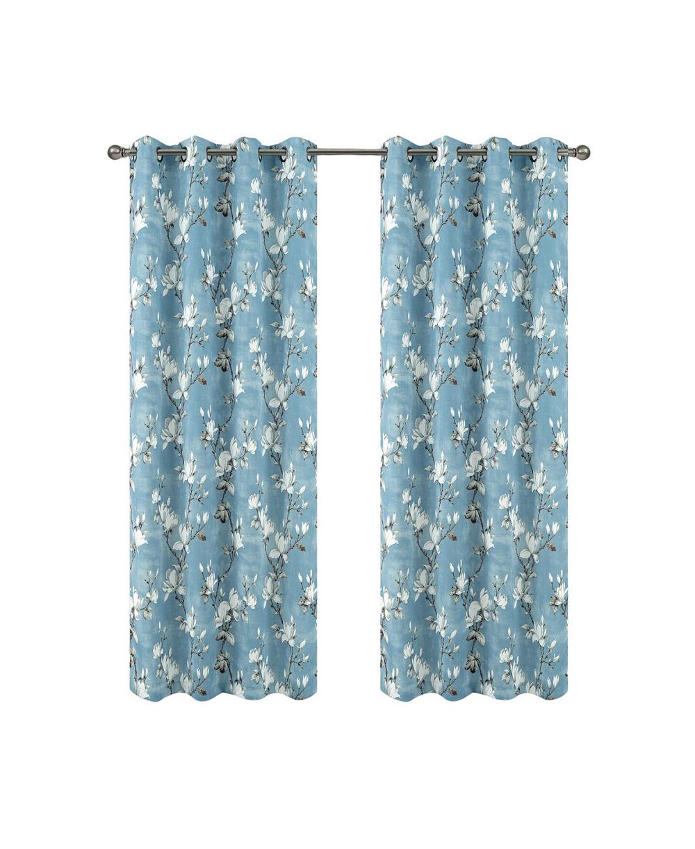 Шторная панель Olivia Gray из 100% полиэстера 200 GSM Blossom с кольцевыми люверсами 54" x 84", синий