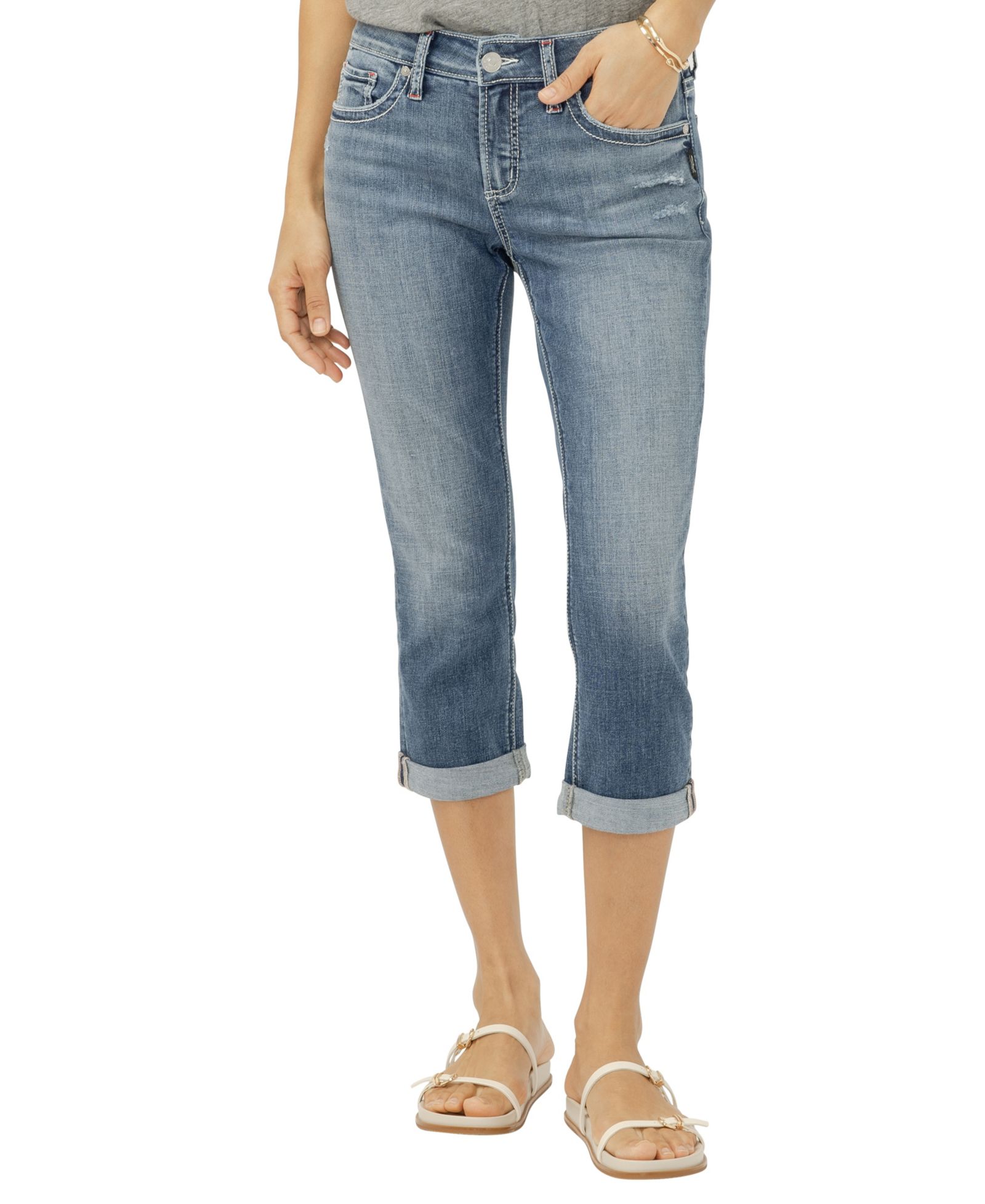 Silver Jeans Co. Women's Elyse Mid-Rise Americana Luxe Stretch Capri Jeans