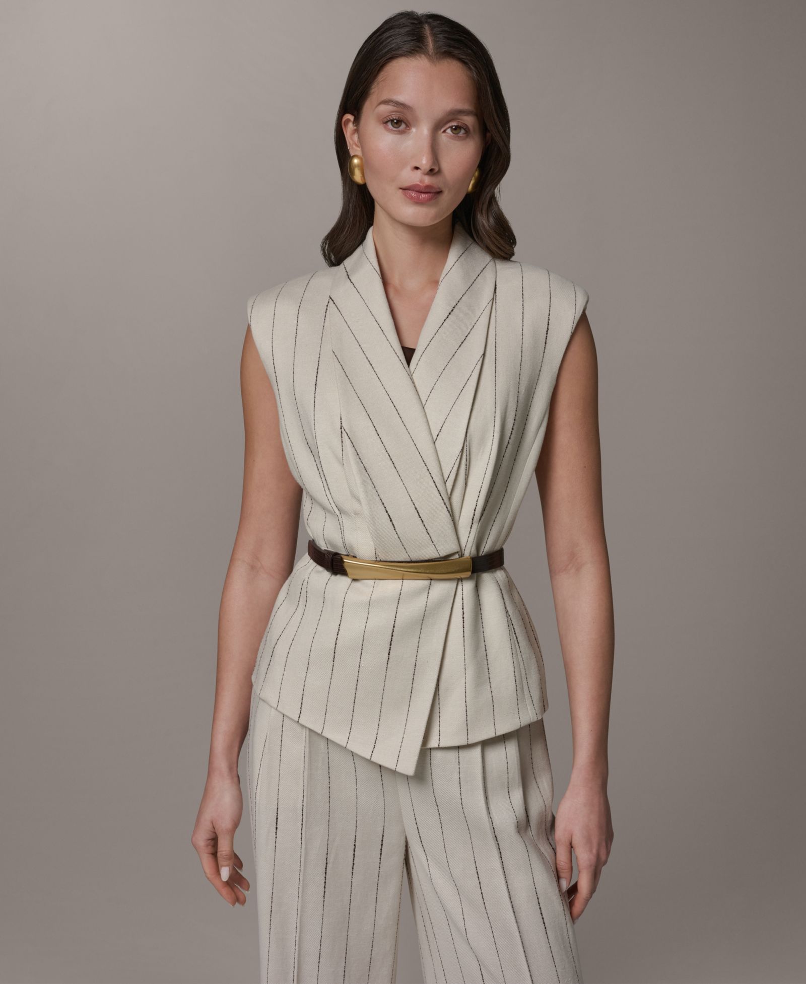 Donna Karan New York Women's Belted Pinstripe Vest, Regular & Petite