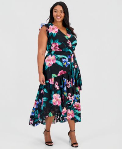 Женское платье Anne Klein Plus Size Ruffle-Sleeve V-Neck High-Low Wrap Dress