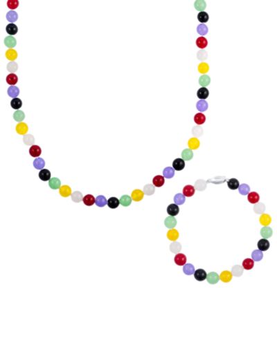 Macy's 2-Pc. Multi Color Quartz Necklace and Bracelet Set in Sterling Silver