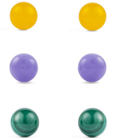 Macy's 3-Pc. Lavender Jade, Yellow Jade and Malachite (8mm) Stud Earrings Set in Sterling Silver