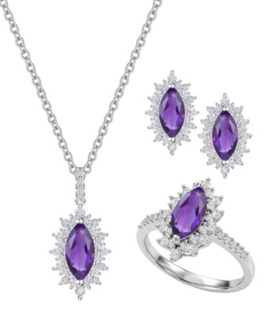 Macy's 3-Pc. Amethyst (3 ct. t.w.) & Lab Grown White Sapphire (1-7/8 ct. t.w.) Ring, Earring & Necklace in Sterling Silver (also in Other Gemstones)
