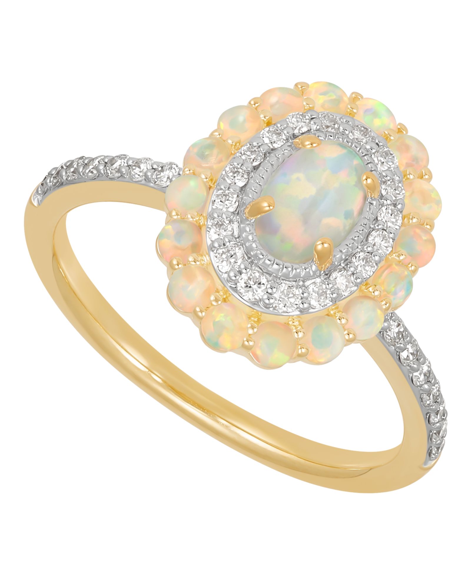Macy's Lab Grown Opal (7/12 ct. t.w.) & Created White Sapphire (1/3 ct. t.w.) Ring in 14k Yellow Gold-Plated Sterling Silver