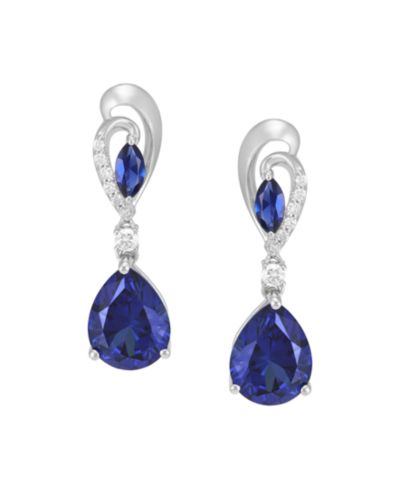 Macy's Lab Grown Sapphire (4-1/5 ct. t.w.) & Created White Sapphire (1/5 ct. t.w.) Drop Earrings in Sterling Silver