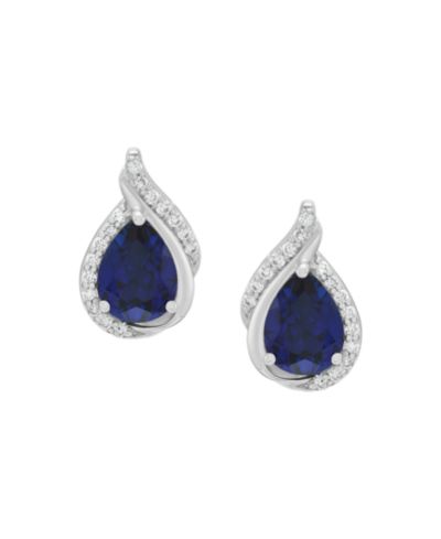 Macy's Lab Grown Sapphire (2-5/8 ct. t.w.) & Lab Grown White Sapphire (1/3 ct. t.w.) Stud Earrings in Sterling Silver