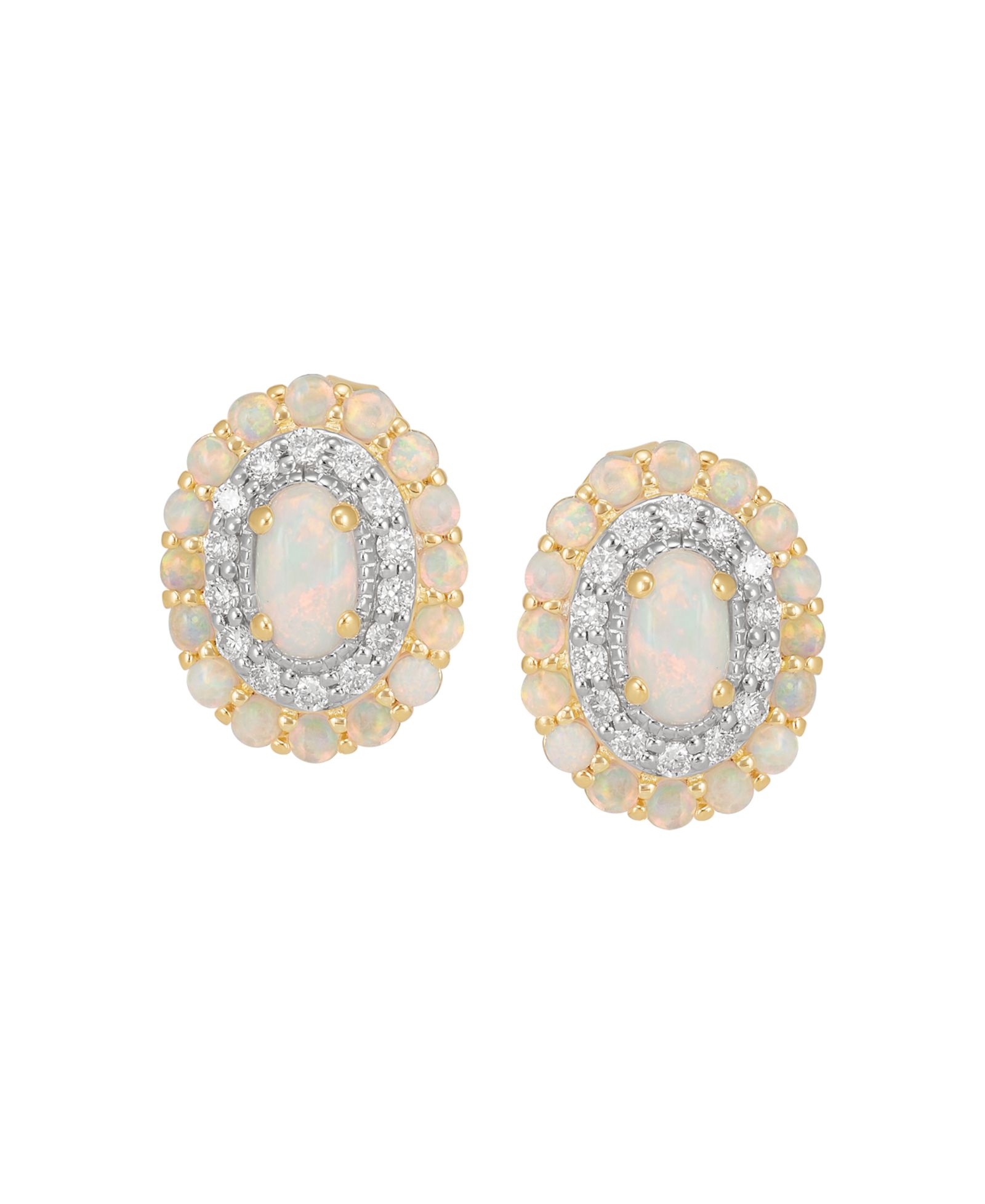Серьги-гвоздики Macy's с выращенным опалом (2/3 ct. t.w.) и выращенным белым сапфиром (1/4 ct. t.w.) в позолоченном стерлинговом серебре 14k