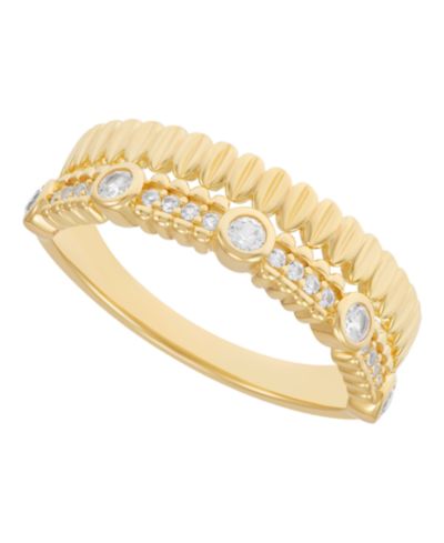 Macy's Lab Grown White Sapphire (1/3 ct. t.w.) Band Ring in 14k Yellow Gold-Plated Sterling Silver