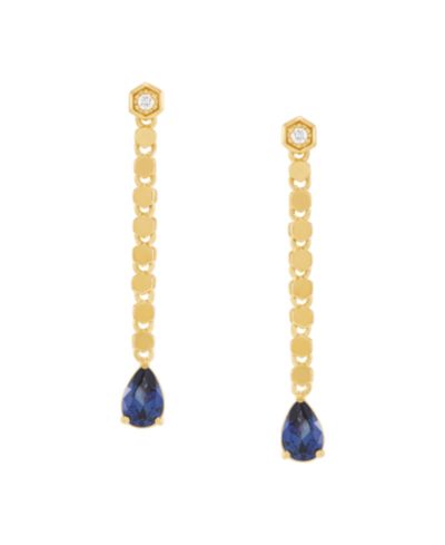 Macy's Lab Grown Sapphire (9/10 ct. t.w.) & Lab Grown White Sapphire (1/20 ct. t.w.) Drop Earrings in 14k Yellow Gold-Plated Sterling Silver
