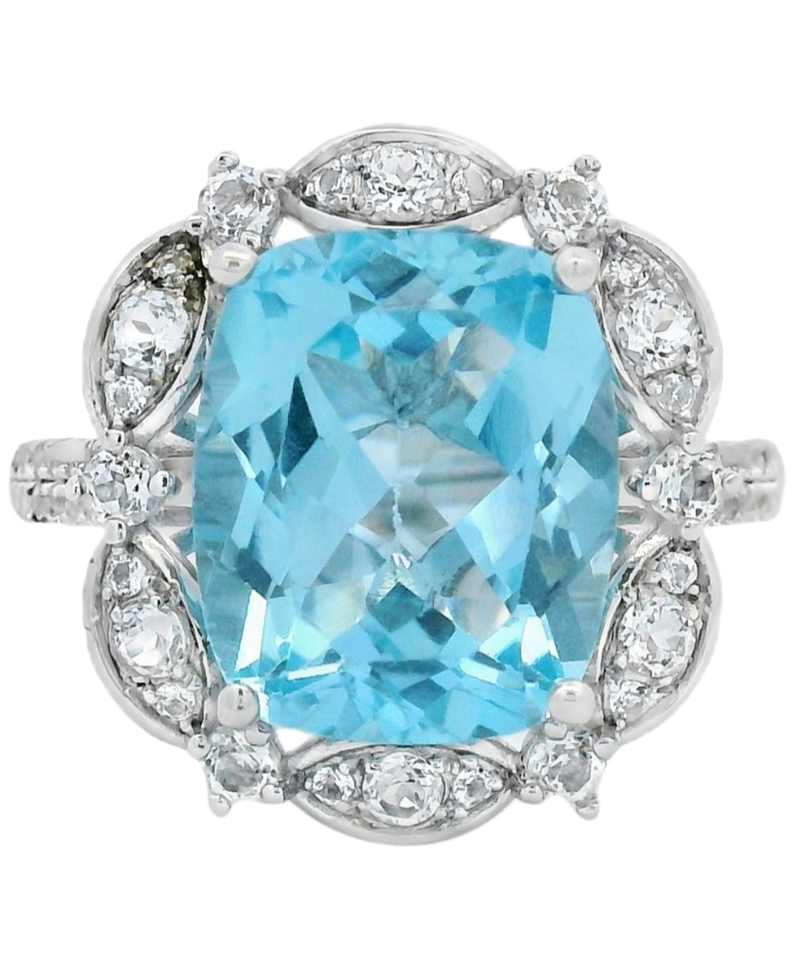 Кольцо из стерлингового серебра с голубым топазом (6.35 ct. t.w.) и белым топазом (0.70 ct. t.w.)