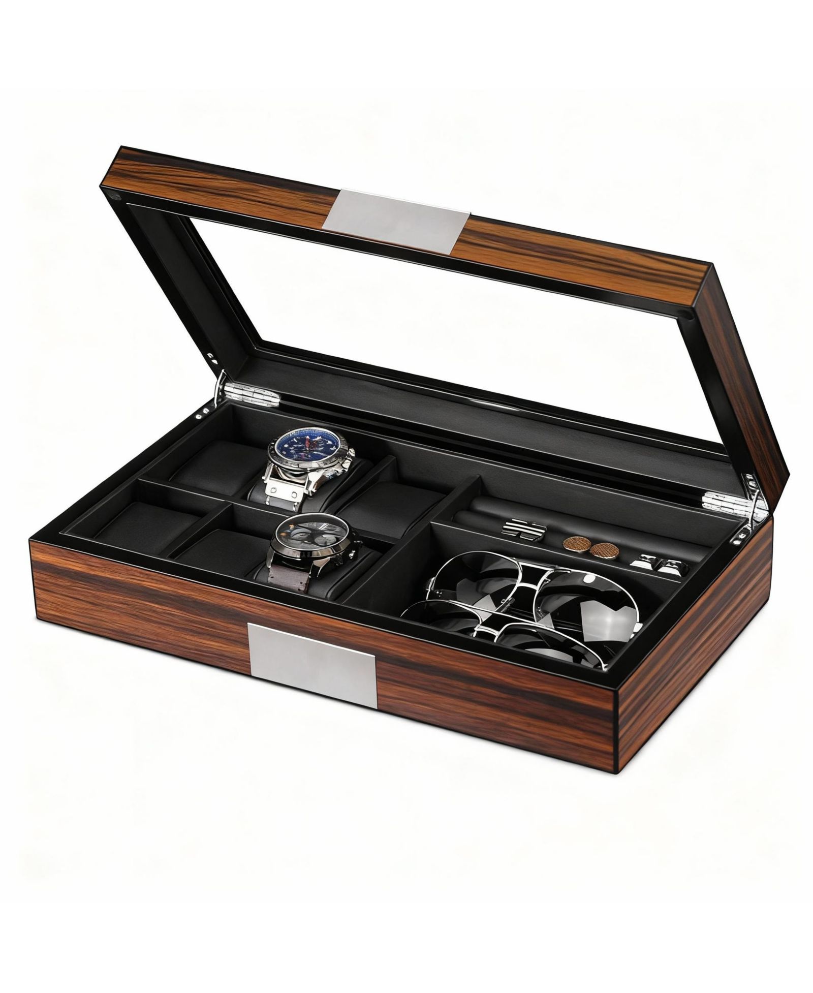 YIGII Luxury PU Leather Watch, Cufflinks & Sunglasses Organizer