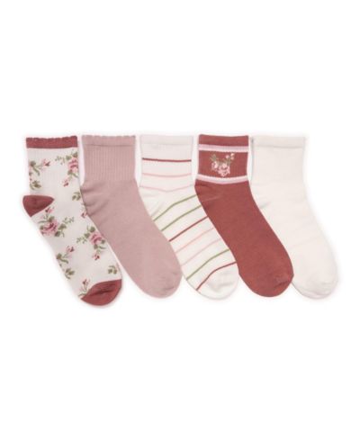 MUK LUKS Women's Quarter Crew Novelty Socks, 5 Pair Pack