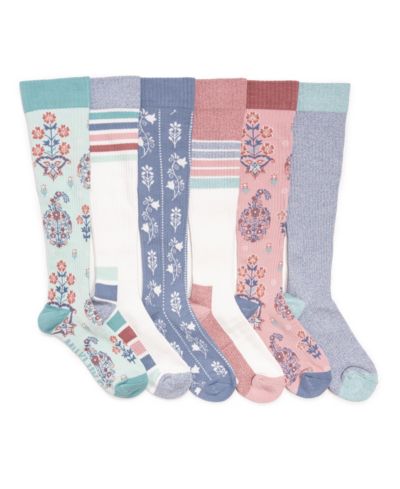 MUK LUKS Women's 6 Pack Tall Cotton Compression Knee-High Socks