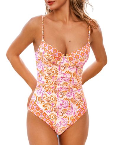 Женский слитный купальник Cupshe Tropical с драпировкой и косточками