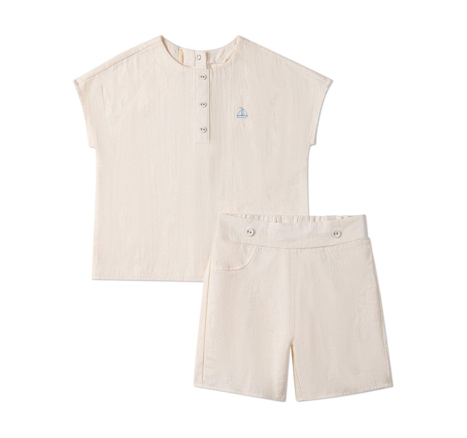 MeMoi Little Boys 2 Piece "Set The Sail" 100% Cotton Embroidered Shorts Set